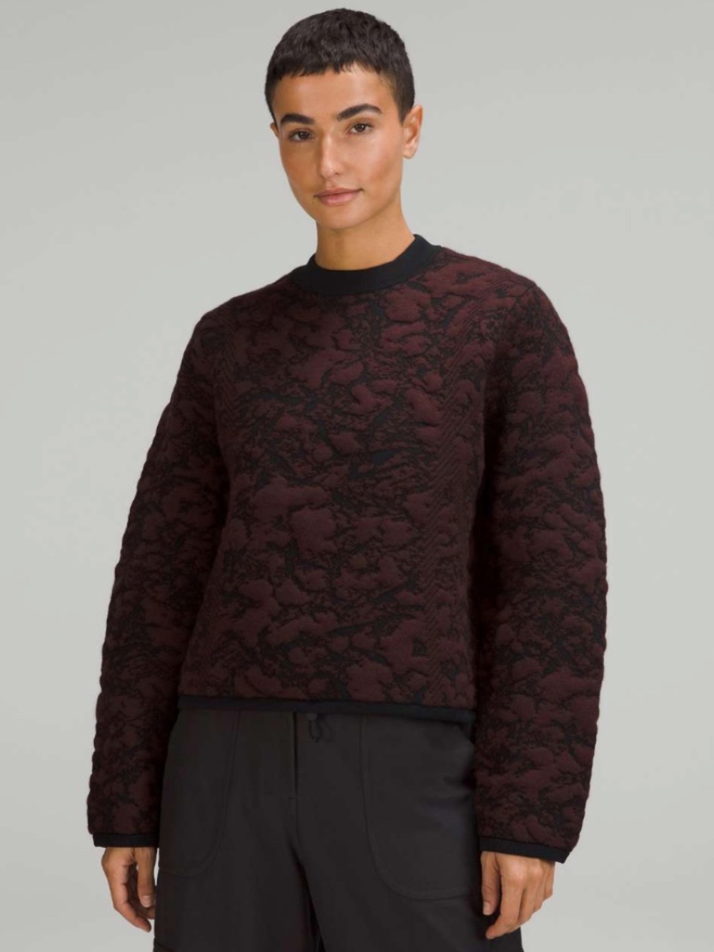 Lululemon Jacquard Multi-Texture Crew Neck Sweater – Red Merlot / Black | Merino